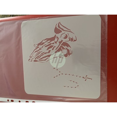 praying hands with rosary  tattoo sleeve stencil 