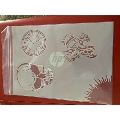 Time/ Skull tattoo sleeve stencil 