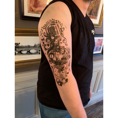 Guitar and music tattoo sleeve stencil 